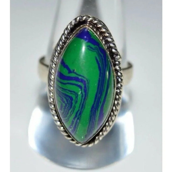 VTG .925 Sterling Silver Blue Green Azurite Caboch - Picture 1 of 6
